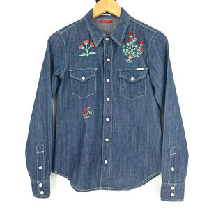 MOTHER Denim Embroidered Shirt XS Bushels Of Fun Western Boho Cowgirl Retro